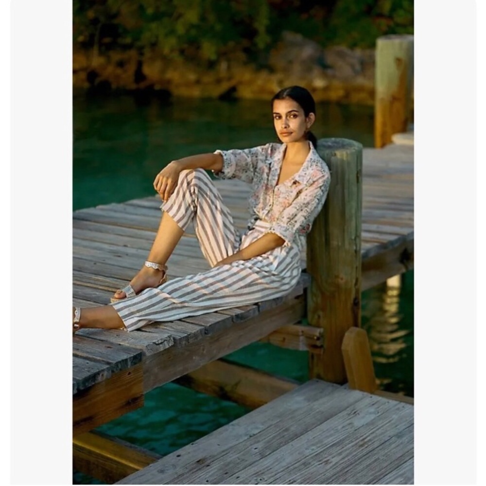 Anthropologie Oasis Striped Linen Blend Pants Size 6.
